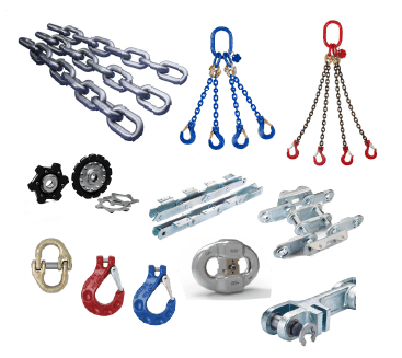 Cadenas, eslingas, ganchos, argollas, eslab&oacute;n de uni&oacute;n